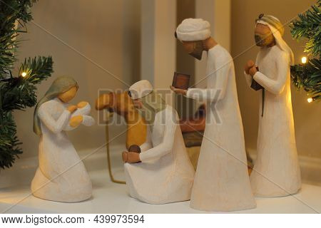 Virgin Mary, Baby Jesus And Three Wise Men Figurines