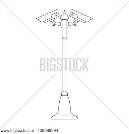 Surveillance Camera Is Mounted On A Pole. Contour Vector Illustration For Scrapbooking, Coloring Boo