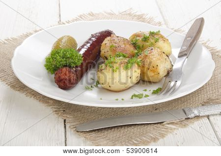Oven Baked Potato With Hungarian Kolbasz