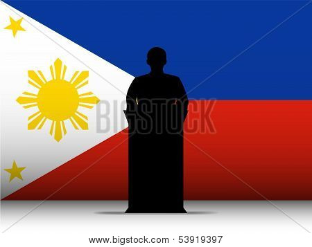 Philippines  Speech Tribune Silhouette With Flag Background