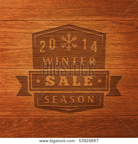 2014 Winter Sale Label On Wood Texture. Vector Background