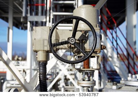 wheel of a large valve at a chemical plant