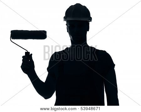 Silhouette of young foreman isolated on white
