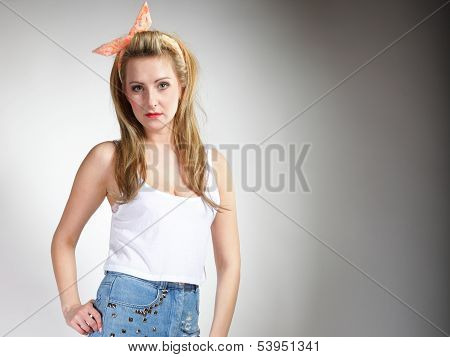 Beautiful Blonde Woman Retro Styling