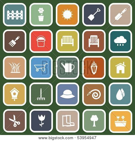 Gardening Flat Icons On Green Background