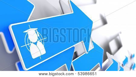 Headhunting Icon on Blue Arrow.