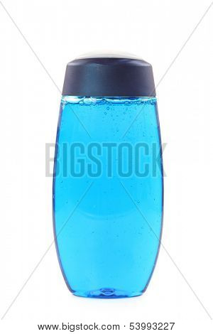 Blue shower gel  in bottle isolated on white background