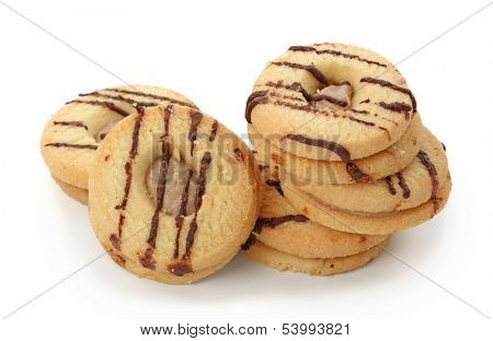 Cakes with chocolate cream isolated on white background