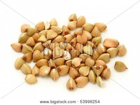 Buckwheat isolated on white background. Macro shot.