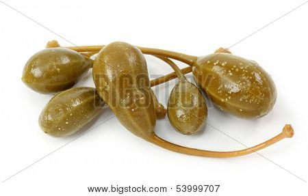 Pickled caperberries isolated on the white background