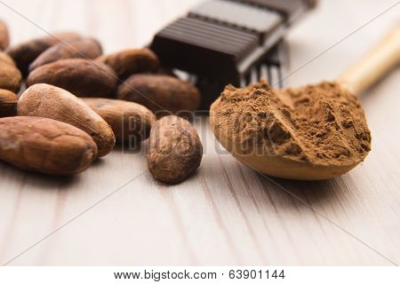 Cocoa (cacao) Beans With Chocolate