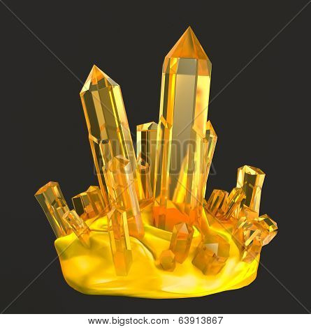 Golden crystals . Isolated on black