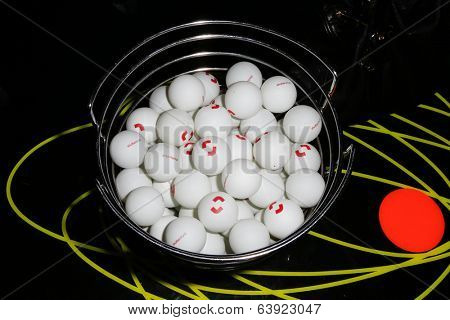 NEW YORK-APR 24: Shutterstock ping pong balls at the Filmmaker Industry Party at Spin during the 2014 Tribeca Film Festival on April 24, 2013 in New York City.