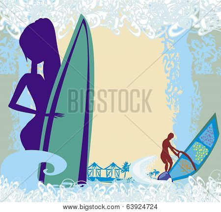 Vertor Abstract Frame Surf Beach Illustration