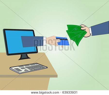 Hand With  Credit Card And Hand Hold Money