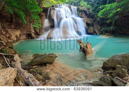 Deep forest Waterfall in Kanchanaburi (Huay Mae Kamin), Thailand