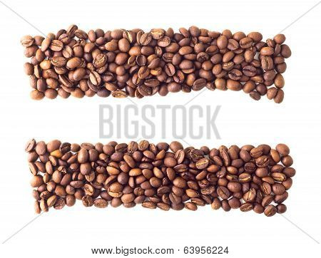 Equal sign from coffee beans