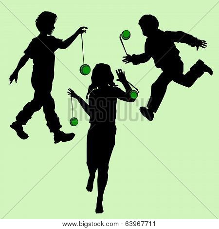 silhouettes of children playing