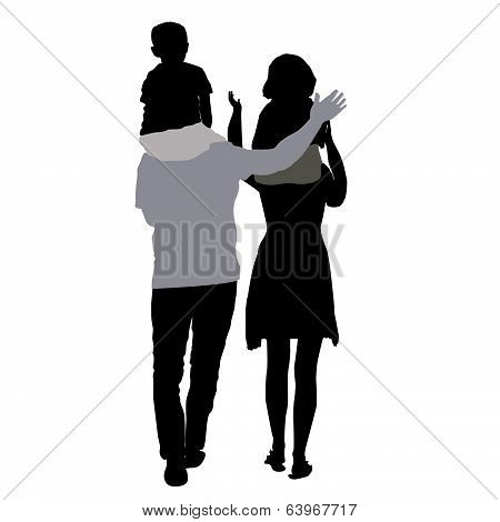 silhouettes of mom and dad with children on shoulders