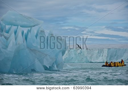 Svalbard, Norway - July 2013: Cruising along Giant Iceberg and Glacier in Nordaustlandet, Svalbard