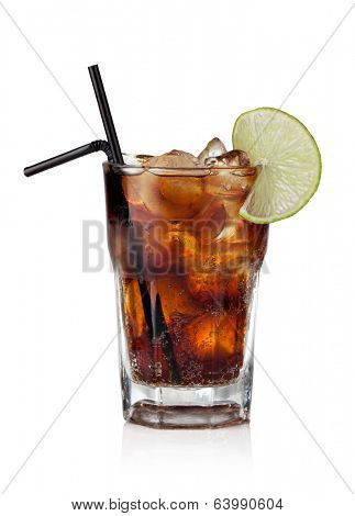 Cuba Libre Drink with lime on a white background