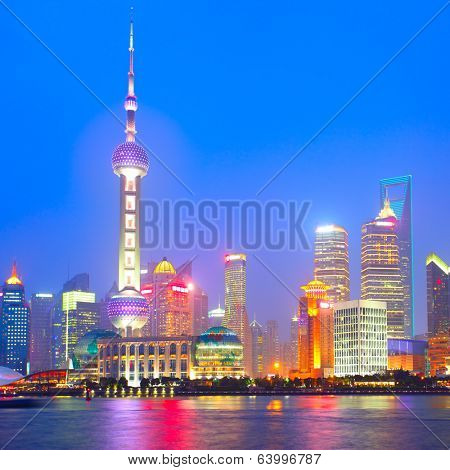 Shanghai skyline at night, China