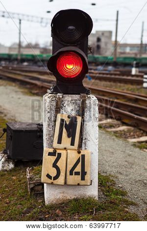 Railway Semaphore Shows Red Signal