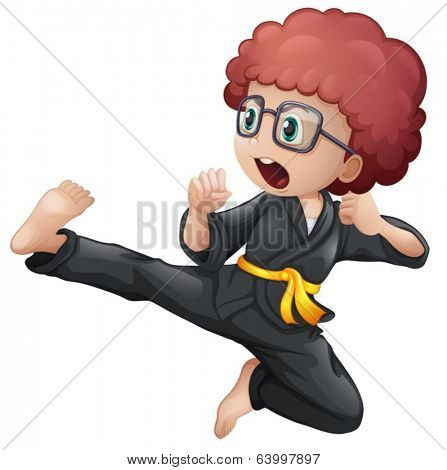 Illustration of a kid doing karate on a white background