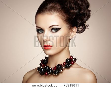 Portrait Of Beautiful Sensual Woman With Elegant Hairstyle