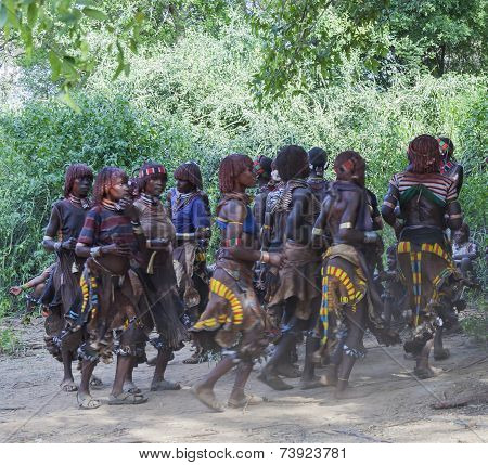 Women Dance At Bull Jumping Ceremony.
