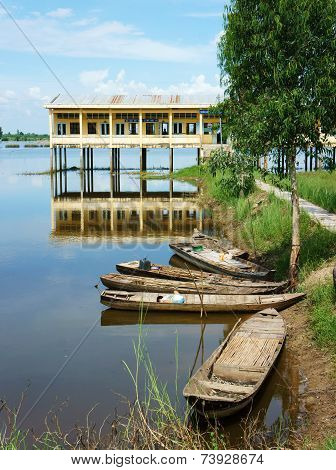 Vietnamese Shool In Flooded Season