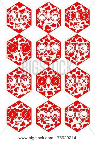Hexagon face vector set
