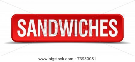 Sandwiches Red 3D Square Button Isolated On White