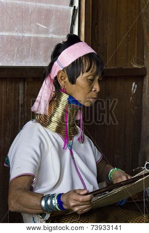 Traditional Myanmar Kayan woman, or Giraffe woman