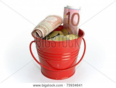 Red Bucket With Money