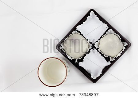 Half Pack of White Mochi and Japanese Tea Cup