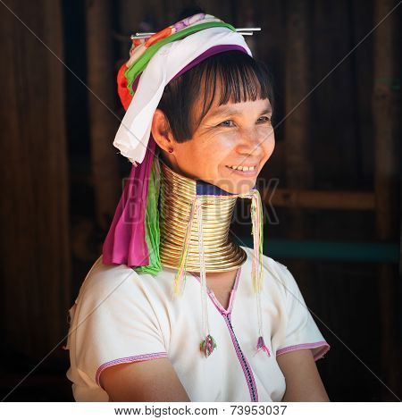 Karen Long Neck Woman With Brass Coils. Thailand