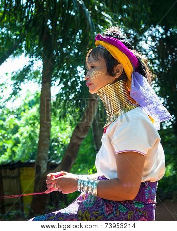 Karen Long Neck Woman With Brass Coils. Thailand