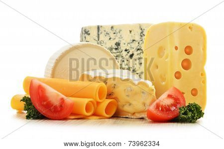 Different Sorts Of Cheese Isolated On White Background