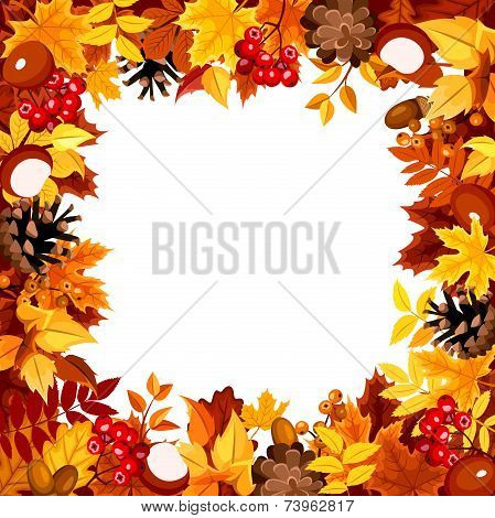Frame with autumn colorful leaves. Vector illustration.