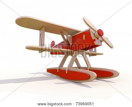 Toy wooden plane on a white background