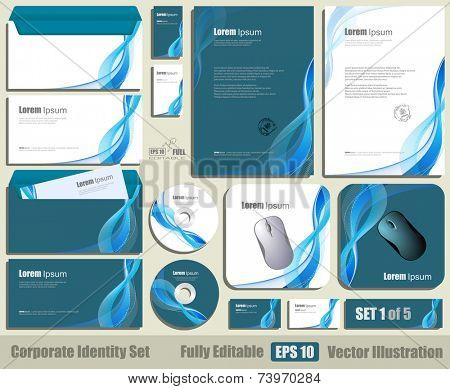Corporate identity business set template. Blank cd - dvd, business cards, envelope, mouse pad. Fully editable eps10 vector illustration