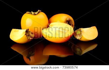 Studio Shot Many Kakis Sliced Isolated Black