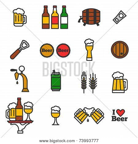 Beer Colorful Vector Icons Set - Bottle, Glass, Pint