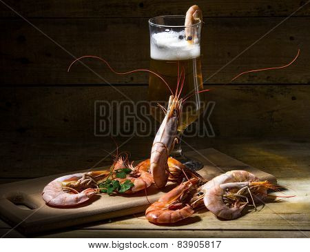 Beer With Shrimp And Fresh Herbs