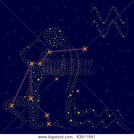 Zodiac Sign Aquarius Over Starry Sky
