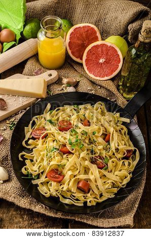 Semolina Pasta With Roasted Garlic, Sprinkled Microherbs
