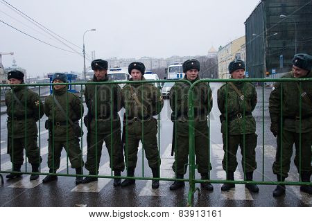 Soldiers Of Internal Troops Near Opposition March