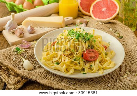Semolina Pasta With Roasted Garlic, Sprinkled Microherbs