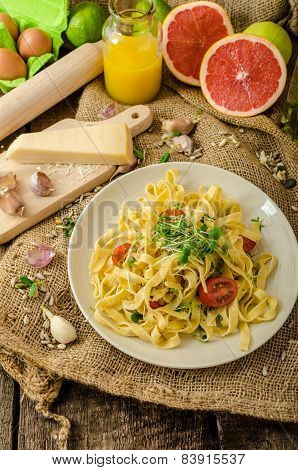 Semolina Pasta With Roasted Garlic, Sprinkled Microherbs